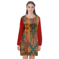 Red Abbey Abstract Animal Print Long Sleeve Chiffon Shift Dress 