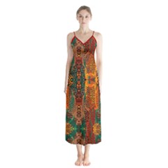 Red Abbey Abstract Animal Print Button Up Chiffon Maxi Dress