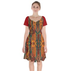 Red Abbey Abstract Animal Print Short Sleeve Bardot Dress