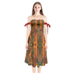 Red Abbey Abstract Animal Print Shoulder Tie Bardot Midi Dress