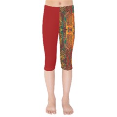 Red Abbey Abstract Animal Print Kids  Capri Leggings  by MickiRedd