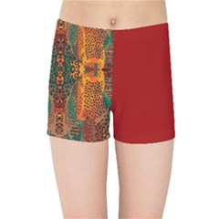 Red Abbey Abstract Animal Print Kids  Sports Shorts by MickiRedd