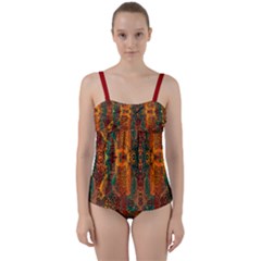 Red Abbey Abstract Animal Print Twist Front Tankini Set