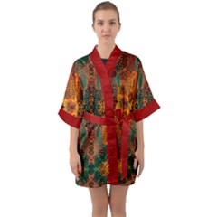 Red Abbey Abstract Animal Print Half Sleeve Satin Kimono 