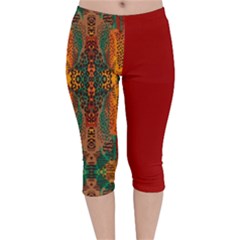 Red Abbey Abstract Animal Print Velvet Capri Leggings  by MickiRedd