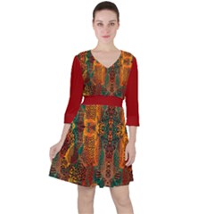 Red Abbey Abstract Animal Print Quarter Sleeve Ruffle Waist Dress