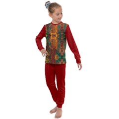 Red Abbey Abstract Animal Print Kids  Long Sleeve Set 