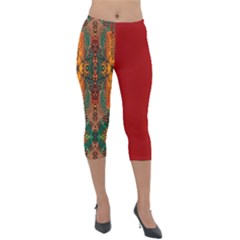 Red Abbey Abstract Animal Print Lightweight Velour Capri Leggings  by MickiRedd