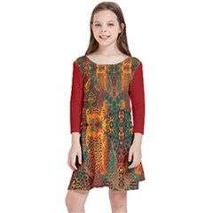 Red Abbey Abstract Animal Print Kids  Quarter Sleeve Skater Dress