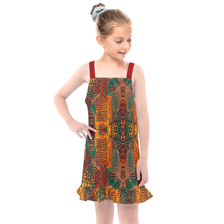 Red Abbey Abstract Animal Print Kids  Overall Dress