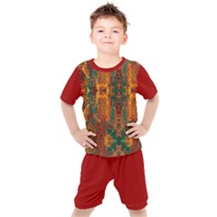 Red Abbey Abstract Animal Print Kids  Tee and Shorts Set