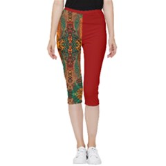 Red Abbey Abstract Animal Print Inside Out Lightweight Velour Capri Leggings  by MickiRedd