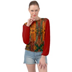 Red Abbey Abstract Animal Print Banded Bottom Chiffon Top