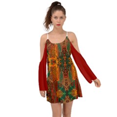 Red Abbey Abstract Animal Print Kimono Sleeves Boho Dress