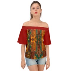 Red Abbey Abstract Animal Print Off Shoulder Short Sleeve Top