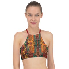 Red Abbey Abstract Animal Print Racer Front Bikini Top by MickiRedd