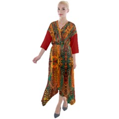 Red Abbey Abstract Animal Print Quarter Sleeve Wrap Front Maxi Dress