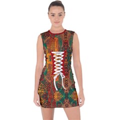 Red Abbey Abstract Animal Print Lace Up Front Bodycon Dress