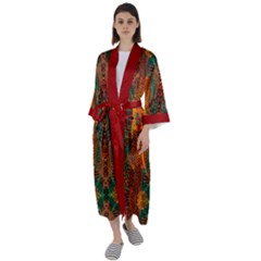 Red Abbey Abstract Animal Print Maxi Satin Kimono