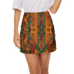 Red Abbey Abstract Animal Print Mini Front Wrap Skirt