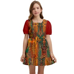 Red Abbey Abstract Animal Print Kids  Short Sleeve Dolly Dress