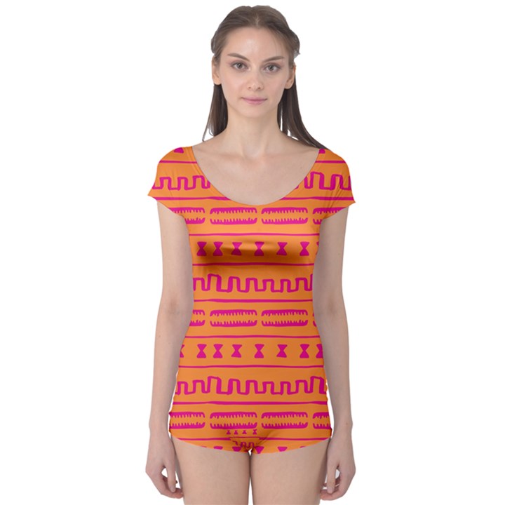 Mudcloth Hot Tangerine Boyleg Leotard 