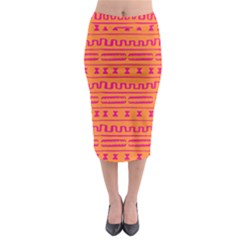 Mudcloth Hot Tangerine Midi Pencil Skirt