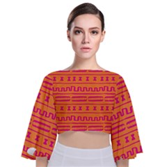 Mudcloth Hot Tangerine Tie Back Butterfly Sleeve Chiffon Top