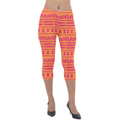 Mudcloth Hot Tangerine Lightweight Velour Capri Leggings  by MickiRedd