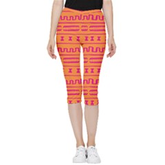 Mudcloth Hot Tangerine Inside Out Lightweight Velour Capri Leggings  by MickiRedd