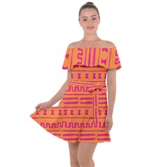 Mudcloth Hot Tangerine Off Shoulder Velour Dress