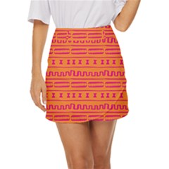 Mudcloth Hot Tangerine Mini Front Wrap Skirt by MickiRedd