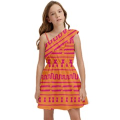 Mudcloth Hot Tangerine Kids  One Shoulder Party Dress