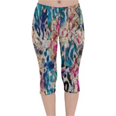 Colorful Spotted Reptilian Velvet Capri Leggings 