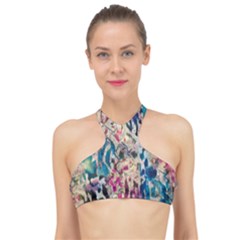 Colorful Spotted Reptilian High Neck Bikini Top