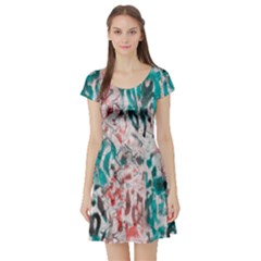 Colorful Spotted Reptilian Coral Short Sleeve Skater Dress by MickiRedd