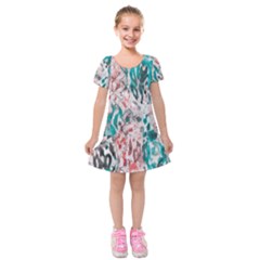 Colorful Spotted Reptilian Coral Kids  Short Sleeve Velvet Dress