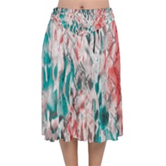 Colorful Spotted Reptilian Coral Velvet Flared Midi Skirt by MickiRedd