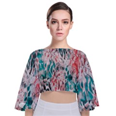 Colorful Spotted Reptilian Coral Tie Back Butterfly Sleeve Chiffon Top by MickiRedd