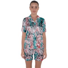 Colorful Spotted Reptilian Coral Satin Short Sleeve Pajamas Set