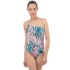 Colorful Spotted Reptilian Coral Classic One Shoulder Swimsuit by MickiRedd