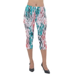 Colorful Spotted Reptilian Coral Lightweight Velour Capri Leggings  by MickiRedd