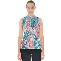 Colorful Spotted Reptilian Coral Mock Neck Shell Top by MickiRedd