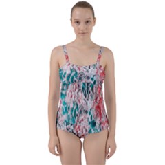 Colorful Spotted Reptilian Coral Twist Front Tankini Set by MickiRedd