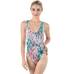 Colorful Spotted Reptilian Coral High Leg Strappy Swimsuit by MickiRedd