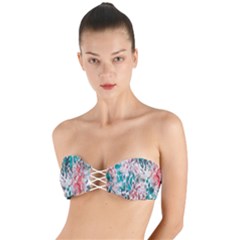 Colorful Spotted Reptilian Coral Twist Bandeau Bikini Top