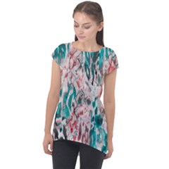 Colorful Spotted Reptilian Coral Cap Sleeve High Low Top by MickiRedd