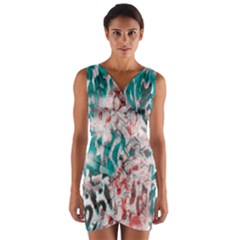 Colorful Spotted Reptilian Coral Wrap Front Bodycon Dress