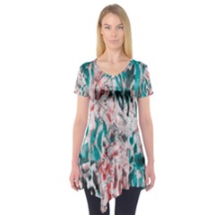 Colorful Spotted Reptilian Coral Short Sleeve Tunic  by MickiRedd