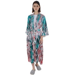 Colorful Spotted Reptilian Coral Maxi Satin Kimono by MickiRedd